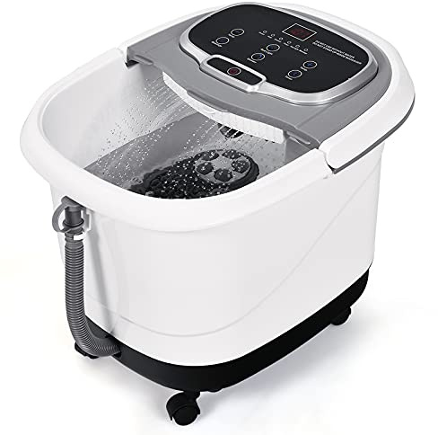 DREAMADE Fußwanne Elektrisch, Fußbad mit Massagefunktion, Fußbadewanne auf Rollen, Fußmassagegerät mit Dusche- und Heizfunktionen, 10-60min Timer/35-48℃ Einstellbar (Grau)