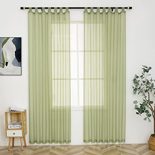 Sage Green Sheer Curtains for Bedroom 84 Inches Long Light Filters Tab Top Sheer Curtains for Living Room，Pergola,Porch,Cabana Gazebo Indoor/Outdoor Voile Sheer Drapes,52 X 84 Inch