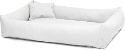 Juelle Hundebett aus Kunstleder, flauschiges Hundekissen, Hundebett für kleine Hunde, weiches und elegantes Hundesofa, Elmo S-XXL (70 x 50 cm, Weiß)