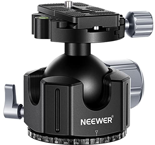 Neewer Low Profile DSLR Camera Tripod Ball Head, 44mm All Metal Panoramic Camera Mount Tripod Head with 1/4” Quick Release Plate for DSLR Camcorder, Tripod, Monopod, Slider, Max Load 55lb/25kg