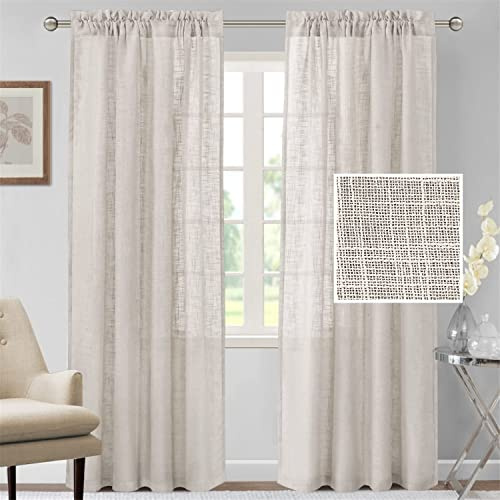 LINFKY Leinen Vorhang Natürliche Leinenmisch vorhänge für Wohnzimmer Sackleinen Strukturierte Leinenoptik vorhänge Halb transparente Vorhänge mit Kräuselband 2 Paneele (Natürlich,2X 132x240 cm)