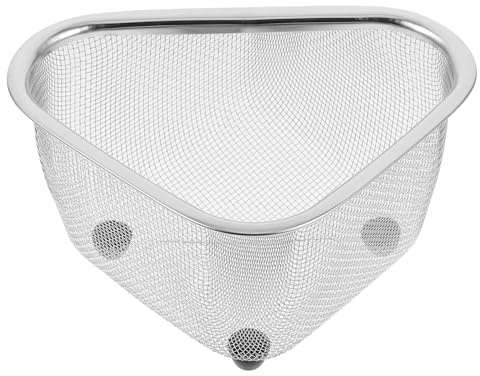 TOPBATHY Triangle Sink Basket Corner Sink Drainer Rack with Fine Mesh Sponge Holder and Food Scraps Collector Ventilated Kitchen Drain Basket for Home Restaurant Hotel Use