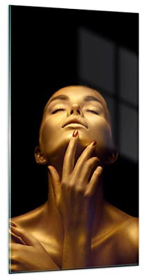 ARTTOR Quadri Moderni su Vetro 65x120 cm Verticale Persone - 4573 | Oro Donna CIAO Stampe da Parete Quadro Decorativo Grande Soggiorno Arte da Parete Decorazione da Parete ARTTOR