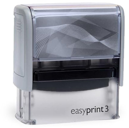 Selbstfärbender Stempel easyprint 3 grau – personalisierbarer Firmenstempel, Namensstempel, Adressstempel oder sonstiger Textstempel – Abdruck ca. 58x22 mm mit bis zu 5 Zeilen