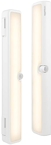 Amazon Basics LED Motion Sensor Light Bar, USB/Battery Operated, 250 Lumens, 12 Inches, Swivel, Under Cabinet Lighting for Closet, Kitchen, 2-Pack, White