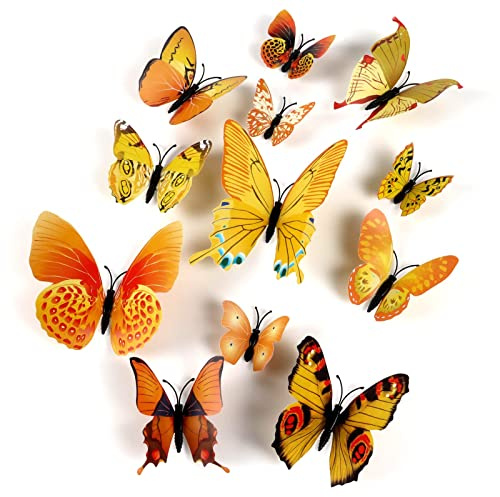 72 Pegatinas de Pared de Mariposa, Mariposas Decorativas, 3D con Adhesivo de Pared de Mariposa Magnético, Adhesivo de Mariposa Desmontable, Ideal para el Hogar, Aula, Boda, Fiesta (Amarillo)