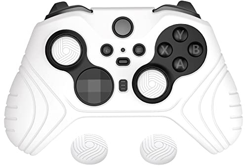 PlayVital Samurai Edition Anti Slip Silicone Case Cover for Xbox Elite Wireless Controller Series 2, Ergonomic Soft Rubber Skin Protector for Xbox Elite Series 2 with Thumb Grip Caps - White | Protective Case for Xbox Elite 2 Controller Cover Skin with Joystick Cap Samurai Edition