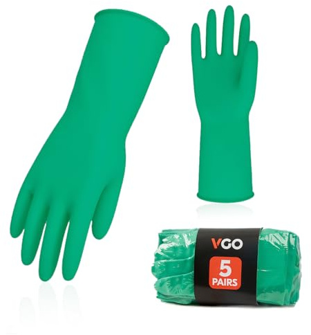 Vgo... 5 par återanvändbara rengöringshandskar, gummi disktvätthandskar, extra tjocklek, långa ärmar, köksrengöring/arbete/målning/trädgårdsskötsel/husdjursvård (HH4601, grön, XL, 5 par)