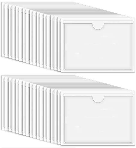 36 Stück Etikettenhalter Selbstklebend, 10 x 6 cm Beschriftungsfenster Selbstklebend Visitenkartenhüllen Kleben Transparent Wasserfest für Zuhause Büro Schule