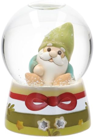 THUN - Boule de Neige con Gnomo Oliver in Resina in Resina, Ceramica e Vetro, Linea Bosco Magico, 8 cm