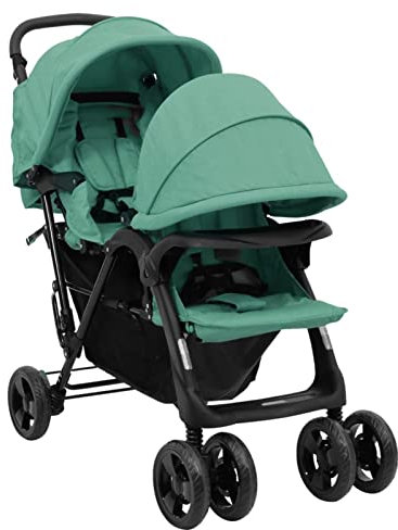 Tidyard Geschwisterwagen, Faltbaren Kinder Baby Buggy, Kinderbuggy Kindersportwagen Reisebuggy Sportwagen Grün Stahl