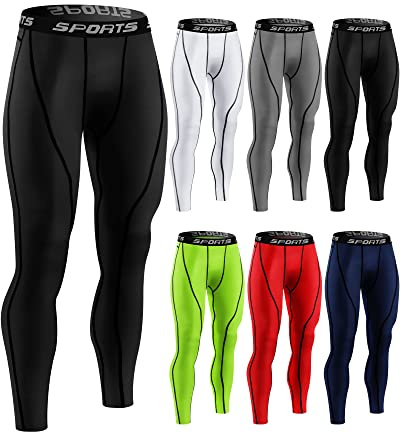 Riyiper 6 Pcs Men's Compression Pants Athletic Workout Running Tights Rapid Dry Sport Leggings Base Layer Bottom for Yoga Gym(X-Large) Multicolor