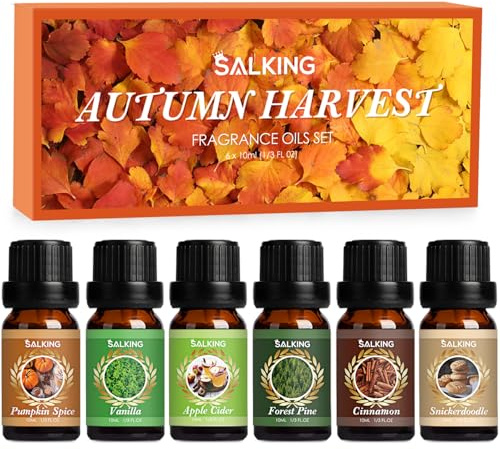 SALKING Autumn Fragrance Oils, Premium Essential Oils Gift Set Fall Diffuser Oils, Scented Oils for Soaps Candle Making - Cinnamon, Pumpkin Spice, Apple Cider, Vanilla, Forest Pine, Snickerdoodle | Diffuser Oil Gift Set, Soap Candle Making Scents, Cinnamon, Pumpkin Spice, Apple Cider, Vanilla, Forest Pine, Snickerdoodle