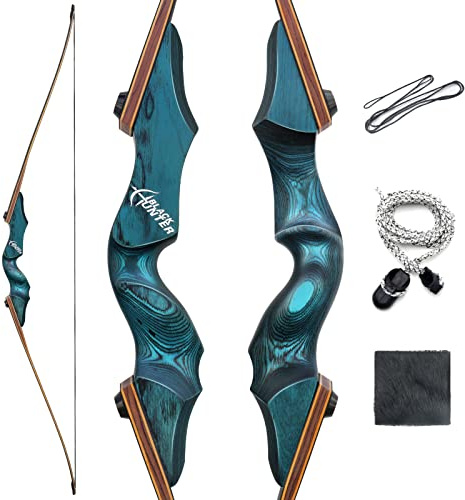 Black Hunter 60 Zoll Traditioneller Langbogen Set Erwachsene 20-60lbs | Bogenschießen Takedown Langbogen Für Die Linke Hand,Jagdbogen für Jagen und SchießEn