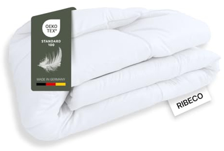 RIBECO GERMANY Daunenbettdecke Johanna 135x200 cm – Wärmeklasse: warm | kuschelige Daunendecke mit Temperaturregulierung mit Kassettensteppung, hausstauballergikerfreundlich, Made in Germany
