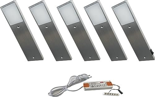 ACCE Aluminiumkörper LED Unterbauleuchte Küchen Möbel Schrank Leuchte Warmweiß oder Neutralweiß inkl Konverter ein Strahler mit Schalter (5ER, Neutralweiß)