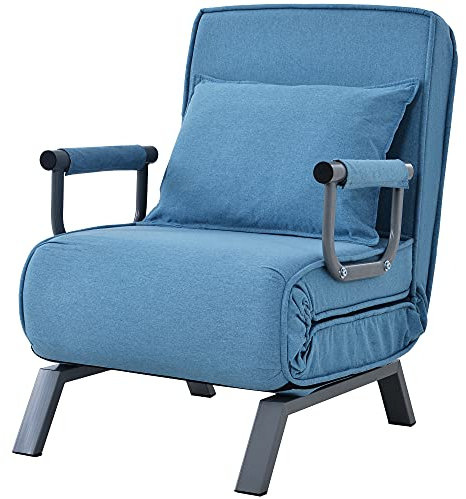 kubeier Schlafsessel 3 in 1, Schlafsofa mit Bettfunktion, Klappsessel mit 6 stufig Verstellbarer Rückenlehne&Abnehmbarem Kissen&Armlehnen, Bodenstuhlsofa gepolstert, Liegesessel Haus & Büro,Blue