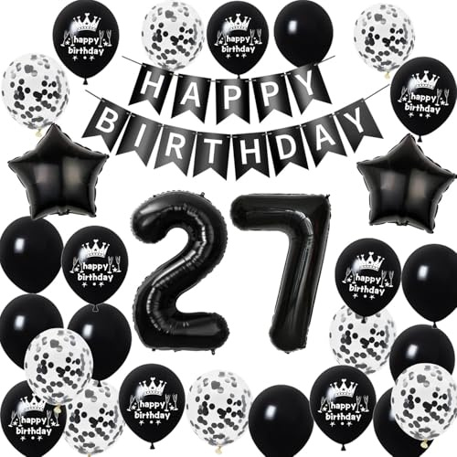 deko 27. geburtstag frauen mann deko Schwarz ballon 27. geburtstag frau deko luftballon 27. Schwarz 27 Geburtstag girlande banner geburtstagsdeko 27 jahre Männer dekoration