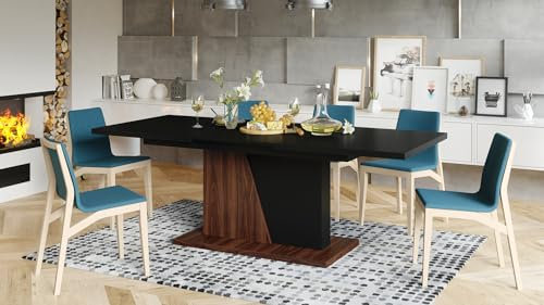 Mazzoni Design Esstisch Tisch Noble Noir ausziehbar 160 bis 218 cm, Farbe:Schwarz matt - Nussbaum