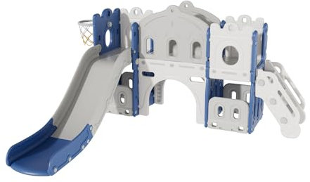 Baby Rutsche und Schaukel Set Freistehende Rutsche Kleinkind Kletter Schaukel Sets Kleinkind Spielplatz Spiel Set Indoor Outdoor Lange Rutsches Babyspielplatz Activity Center (Aisle-Blue White)