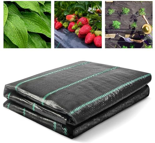 AKOFIC Telo Pacciamatura 2m x 5m, 100g/m² Telo Anti Erbacce per Orto, Giardino, 10m² Tessuto Barriera Contro Le Erbacce, Stabilizzazione UV, Nero