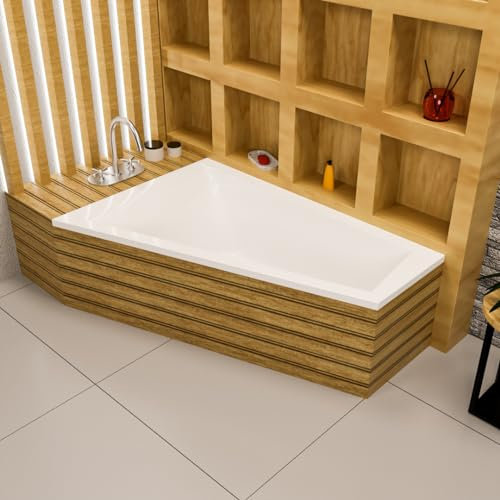 ECOLAM® Badewanne RITA Trapezwanne Eckwanne Trapezform 150x100 cm LINKS + Styoporverkleidung universell + Ab- und Überlauf Alcaplast Füße Silikon SET