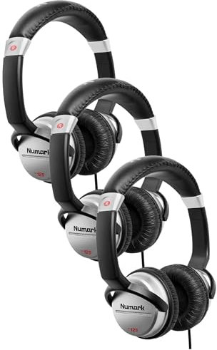 Numark HF125 - Ultra-Portable Professional DJ Headphones with 6 ft Cable, 40 mm Drivers for Extended Response & Closed Back Design for Superior Isolation, Black (Pack of 3)