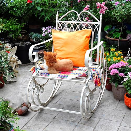 CAFIEDR Outdoor-GThe-Bank, Terrassen-Schaukelstühle mit Antik-Braun-Finish, Outdoor-GThe-Schaukelstuhl aus Metall und Eisen, mit Terrassenbank im Scroll-Design (weiß)