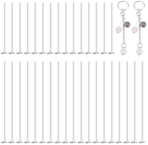 PH PandaHall 60 Stück 925 Sterling Silber Kopfstifte 2 Größe 19/ 24mm Flachkopfstifte Schmuckkopfstifte Perlenstifte Für Ohrringe Anhänger Halsketten DIY Handwerk