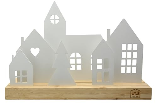 UNUS Häuser-Aufsteller Stadt Holz Metall Deko-Häuser 4 Häuser weiß 30 cm