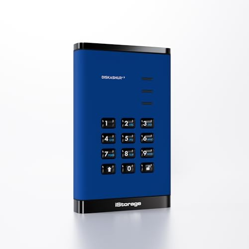 iStorage DiskAshur3 SSD 4TB Blue - Unidad de Estado sólido portátil Segura - Protegida con contraseña - Resistente al Polvo y al Agua - Cifrado de Hardware
