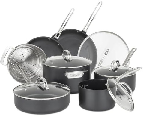 Viking 12pc Hard Anodized Nonstick Cookware Set w/Glass Lids (Set Includes: 10 Fry, 12 Fry w/Lid, 2 Qt Sauce w/Lid, 3 Qt Sauce w/Lid, 3 Qt Saute w/Lid, 6 Qt Dutch Oven w/Lid, Steamer Insert)