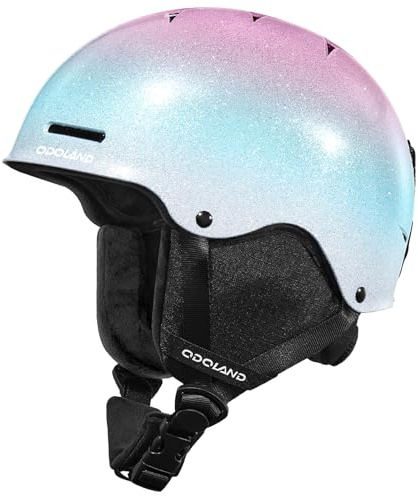 Odoland Casco da sci, Shinning Snowboard Casco adulto per uomini donne, 10 prese d'aria di raffreddamento, Dial Fit Casco da neve per giovani con guscio in ABS, occhiali compatibili, rosa blu, M