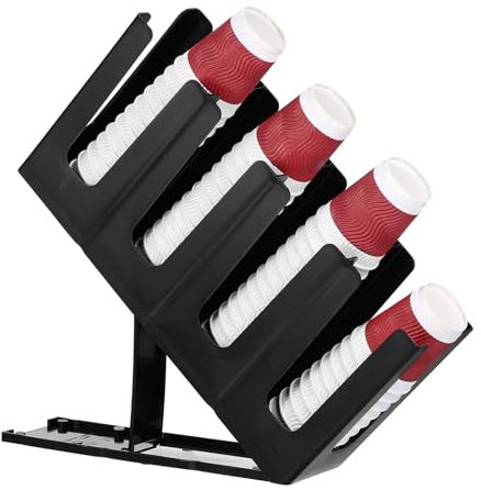 QUARKZMAN Taza y Tapa Soporte Papel Café Taza Dispensador Organizador con 4 Compartimento para Café Estación Bar Restaurante Cocina Mostrador, Negro