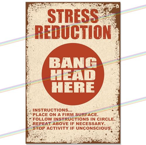 Stress Reduction Bang Head Here Funny Large Metal Signs for Bar Mancave Home Pub. Indoor or Outdoor Garden Wall Tin Sign Plaque Man Cave Gift Retro Vintage Memorabilia 30cm x 20cm