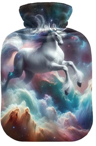 Wärmflasche mit süßem Einhorn-Konstellations-Nebel, Wärmflasche mit weichem Bezug, Wärmflasche für Nacken, Schulter und Menstruationsbeschwerden, 1 Liter