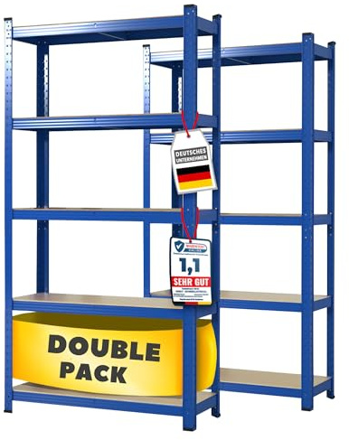 Floordirekt Estantería para Cargas Pesadas. Juego de 2 Unidades. Color Azul. 150 x 75 x 30 cm. sin Tornillos. para sótano. de Almacenamiento. para Taller. Banco de Trabajo. 5 estantes Ajustables