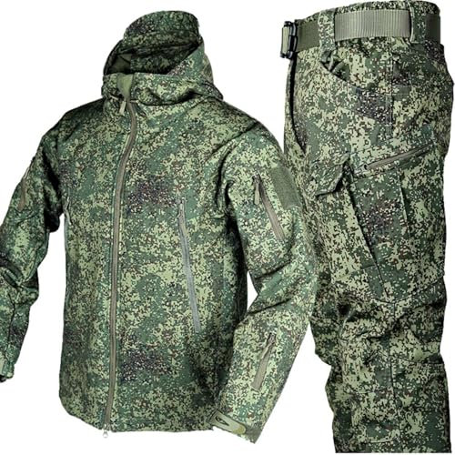 Generisch Herren Softshell Jacke Taktische Uniformen MilitäRische wasserdichte Armee Kampfanzug Sets Jagdbekleidung Hose Leicht Outdoor ReißVerschluss Kapuzenpulli,G,L