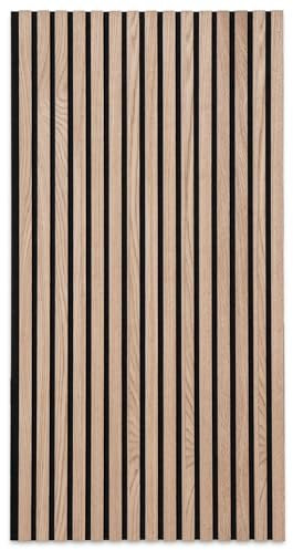 Floordirekt Panneaux acoustiques 118 x 60 cm, panneaux muraux avec placage en bois véritable pour une acoustique agréable dans la pièce, mur à lamelles en bois et feutre, revêtement mural comme
