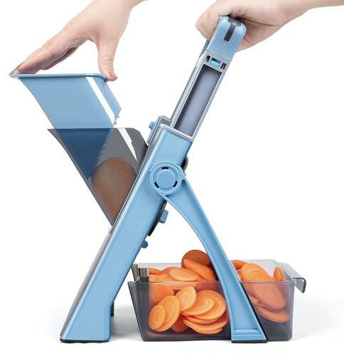 ELIVARA Safe Mandoline Slicer Plus - Picador de verduras ajustable, hoja de acero inoxidable, sin BPA, azul cielo