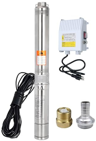Deep Well Submersible Pump with Control Box, 2HP 230V Deep Well Pump Submersible Water Pump for Industrial Irrigation and Home, 100FT Power Cord, 27GPM,427FT Lift,Long Life,4 OD