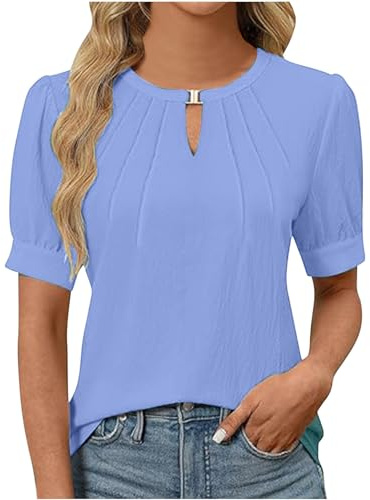 Cocila T Shirts A Maniche Corte Pieghettate Tinta Unita Casual alla da Donna Vestaglia Pile Blusa No Stiro Camicia Elegante Donna Verde Maglietta Personalizzata Scollo A V T Shirts Cotone Giallo