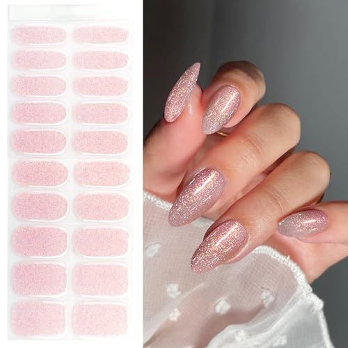 JMEOWIO Nagelfolie UV Härtend Hellrosa Glitzer UV Gel Nail Strips Nagelsticker Nagelaufkleber Nail Art Dekoration Nageldesign Zubehör
