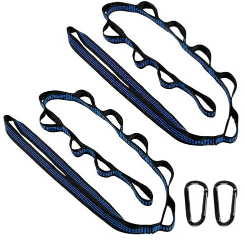 Hängematte Befestigungs, Aufhängung Gurt Kit, 300 kg Aufhängeset Baum Riemen, Stabhängematte Schaukel Befestigung, Hängematte Seil mit 2 Hakenkarabinern für Camping Outdoor Wandern 2 Stück Blau