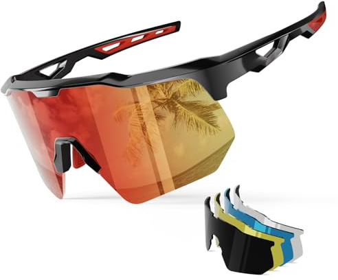 HAAYOT Sonnenbrille-Sportbrille Schnelle-Brille Polarisierte-Fahrradbrille Herren-Damen-Sportbrille, 5-auschbare-Gläser, 99%-UV-Schutz, leichte-TR90-Brille-für Radsport