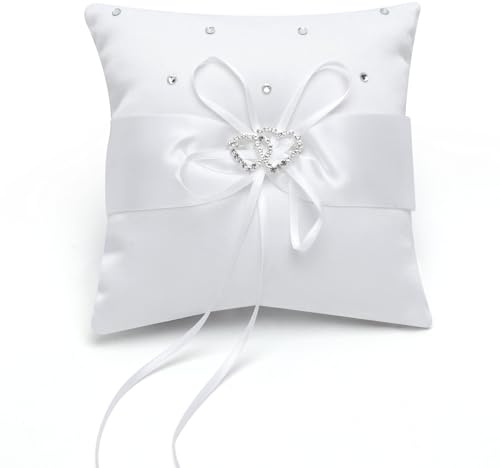 VQBKHO Cuscino per anelli per matrimonio, ufficio del registro, cuscino per anelli Twinbow, anello Bearer, supporto per anelli da sposa, cuscino per cerimonia, richiesta di matrimonio, 15 x 15 cm