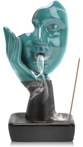 Porta Incenso a Cascata Meditazione, Bruciatore di Incenso a Flusso Inverso, Brucia Incenso in Ceramica Thinker, per la Decorazione di Centri Benessere Yoga e Ufficio Domestico (Philosopher)