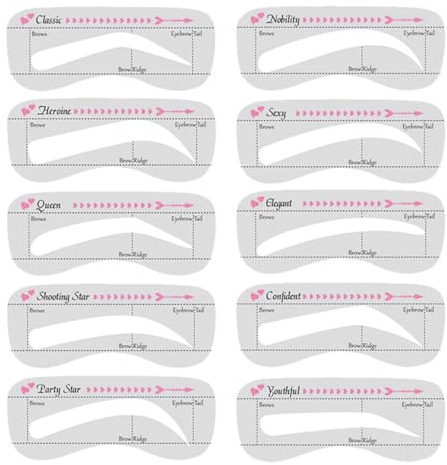 UEIOAVL Colores para cejas, 10 tarjetas de cejas reutilizables para mujeres plantillas de diferentes formas herramientas de maquillaje para principiantes