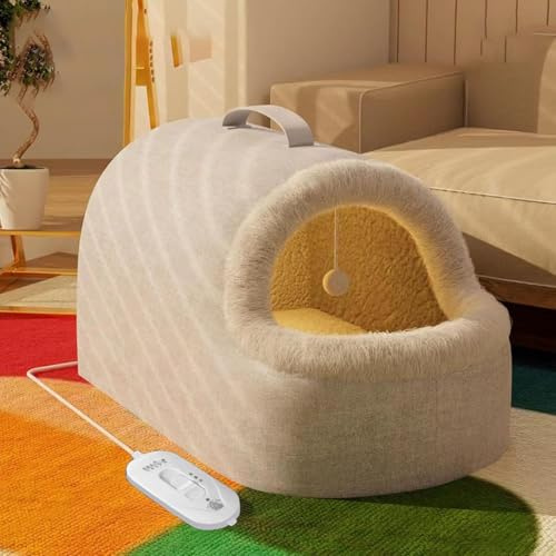 Katzenbett mit elektrisch beheiztem Haustier Warm und Gemütlich Indoor Beheizte Katzenhäuser Warm Halbgeschlossene Höhle Schlafnest Bett für Kleine Hunde/Katzen