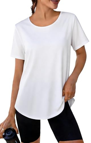 Crewhpo Maglia Palestra Donna Girocollo Schiena in Rete Traspirante | Tessuto Leggero, Tessuto Traspirante, Asciugatura Rapida, Leggera Elasticità, Vestibilità Comoda, Allenamento Fitness
